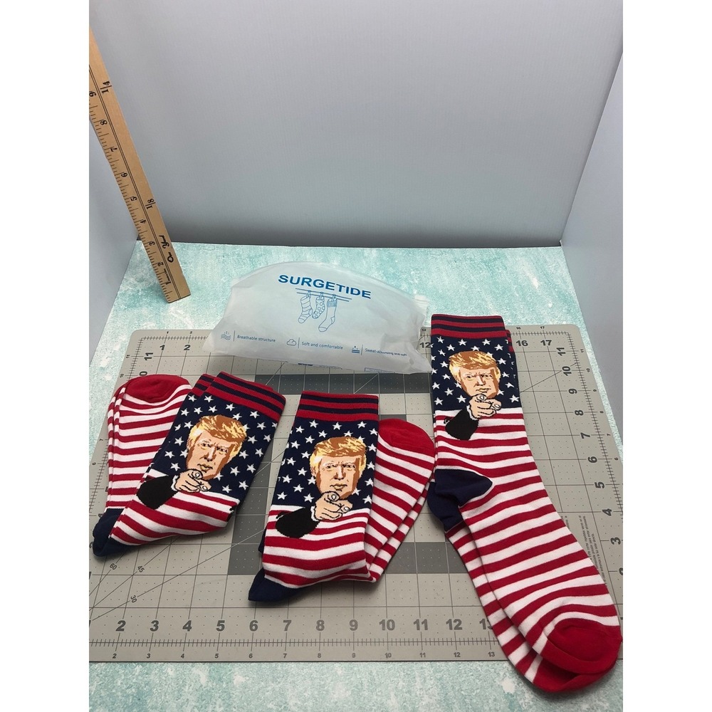 SURGETIDE Trump Socks 3 Pack Funny Patriotic American‎ Flag Stripes Novelty